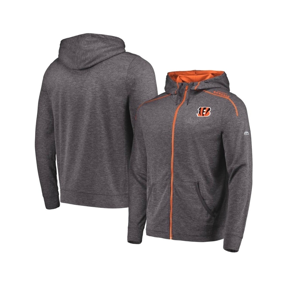 Majestic Cincinnati Bengals Therma Base Full Zip Hoodie Mens 2XL Gray Orange